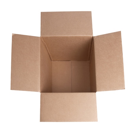 Open carton box isolated on white backgroundの写真素材