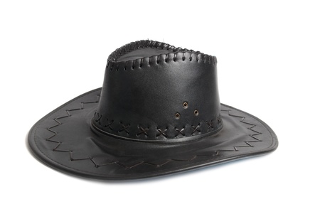 Black leather cowboy's hat isolated on white backgroundの写真素材