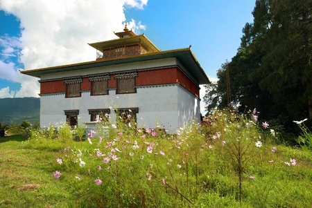 Indian buddhistic temple with colorful painting wallsの写真素材