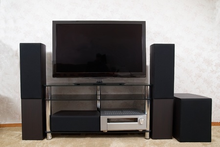 Home theater with plasma tv and hi-fi acusticsの写真素材