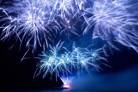 Colorful fireworks on the black sky backgroundの写真素材