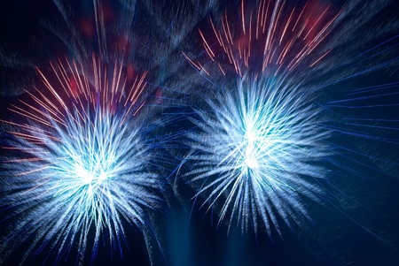 Colorful fireworks on the black sky backgroundの写真素材