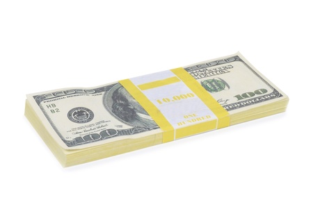 Stack of money- cash of US dollars isolated on white backgroundの写真素材