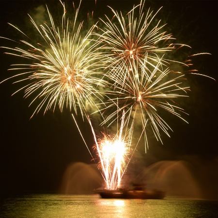 Colorful fireworks on the black sky backgroundの写真素材
