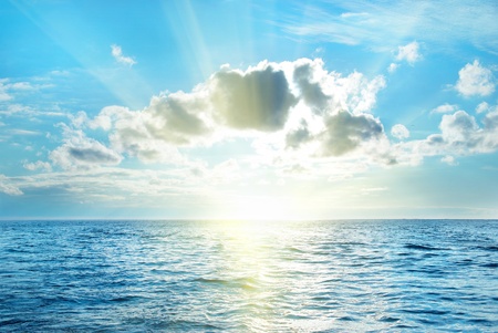 Sea with blue water, sky and clouds  Seascape の写真素材
