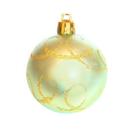 Yellow Christmas bauble isolated on white background の写真素材