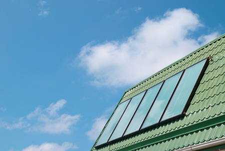 Solar water heating system on the roof.の写真素材