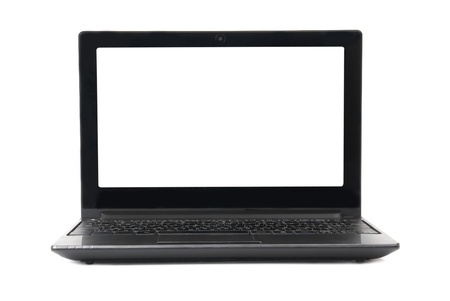 Laptop with empty screen isolated on white. Front view.の写真素材