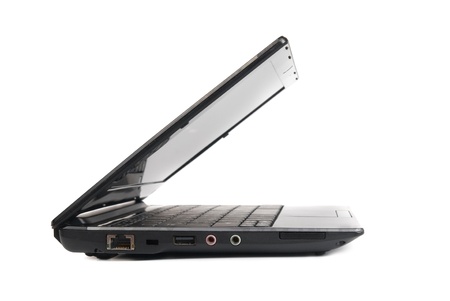 Laptop with empty screen isolated on whiteの写真素材