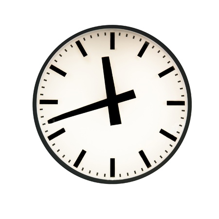 Five to twelve on the clock. Isolated on whiteの写真素材
