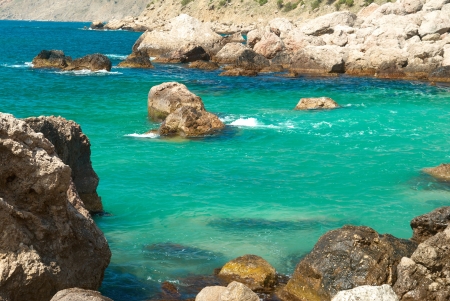 Beautiful tropical sea landscape with shore and rocks.の写真素材