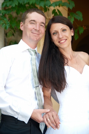Beautiful wedding couple- bride and groom. Just marriedの写真素材