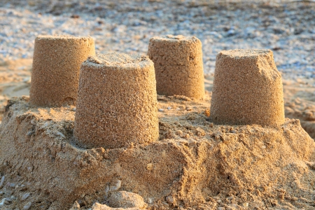 Towers from sand- castle on the beachの写真素材