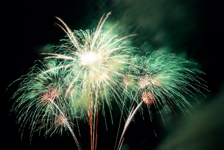 Fireworks, salute with the black sky backgroundの写真素材