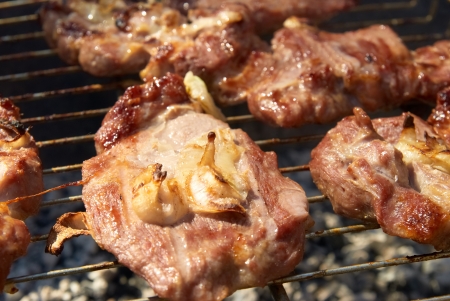 Roasted meat with spices on the barbecueの写真素材