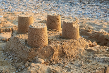 Towers from sand- castle on the beachの写真素材
