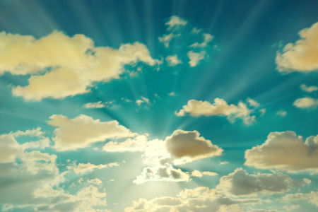 Night scene and sunset with blue clouds, sun and stars 