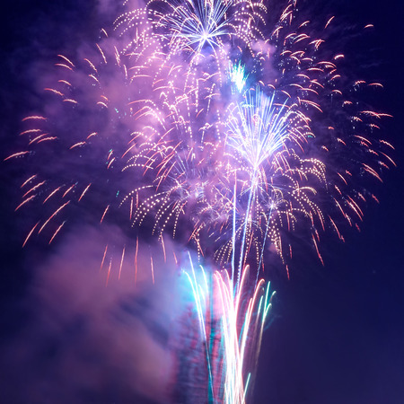Colorful fireworks on the black sky backgroundの写真素材