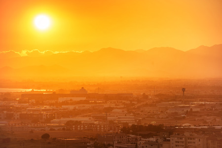 Sunset over european city. Cagliari, Sardinia, Italy.の写真素材
