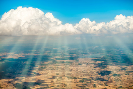 Aerial view from a plane to fields on the land. Sardinia, Italyの写真素材