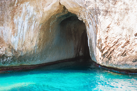 Big sea cave in the mediterranean coast. Sardinia, Italy.の写真素材
