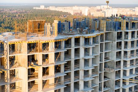 Construction site with concrete blocks at building industry