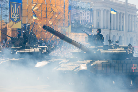 KIEV, UKRAINE - AUGUST 24, 2018: Military parade in Kiev, dedicated to the Independence Day of...