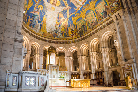 PARIS, France - SEPTEMBER 24, 2018 : Inside of basilica Sacred Heart Coeur Sacreon on Montmartre in...