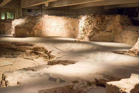 MILAN, ITALY - SEPTEMBER 29, 2018: Archaeological museum Duomo di Milano. Remains of Basilica di Santa Tecla and ruins of baptistery. Milan, Italyのeditorial素材