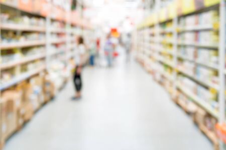 Market shop and supermarket interior with customers as blurred store backgroundの写真素材