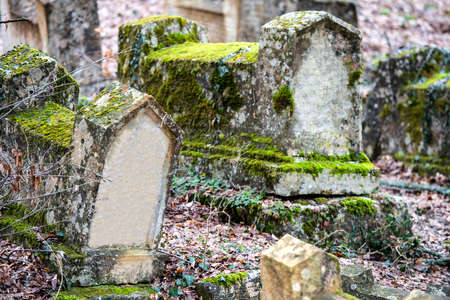 Stones on graves from old historic jewish cemeteryの写真素材