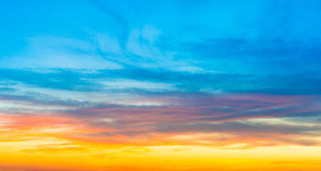 Panorama of sunset dramatic sky with colorful clouds as nature sunset background