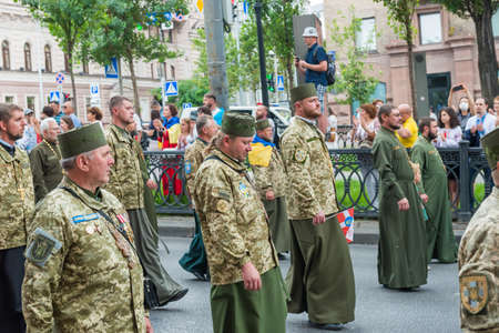 KIEV, UKRAINE - AUGUST 24, 2020: Military priests on March of defenders, parade in Kyiv, dedicated to the Independence Day of Ukraine, 29th anniversary.のeditorial素材