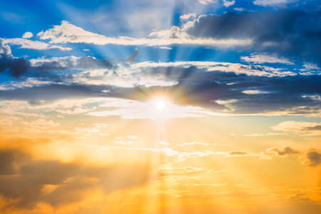 Sunset sky with blue ond orange colorlul sunset cloudsの写真素材