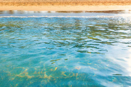View from sea to beautiful sandy island. Island sand and blue sea landscape.の写真素材