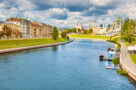 Beautiful river in european city. Neris river, Vilnius, Lithuaniaの写真素材