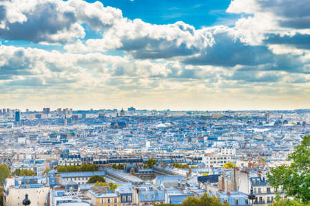 Panorama city of Paris from Montmartre. Beautiful travel cityscapeの写真素材
