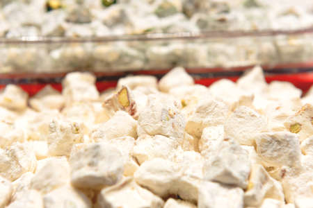 Traditional turkish rahat lokum sweets candy in shop storeの写真素材