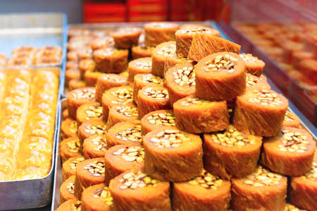 Traditional turkish sweets candy in shop store