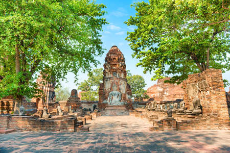 Brick ruins of Wat Mahathat temple. Historical and religious architecture of Thailand - ruins of old Siam capital Ayutthayaの写真素材