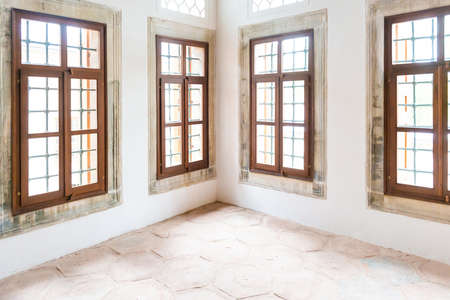 Light interior room with big white retro windows in islamic muslim style