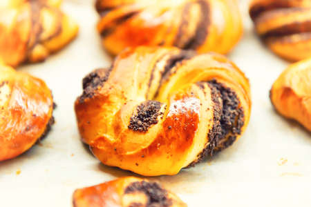 Buns rolls in bread bakery just from ovenの写真素材
