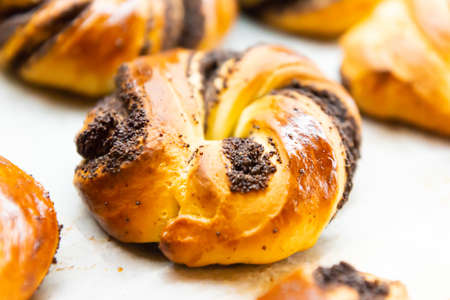 Buns rolls in bread bakery just from ovenの写真素材
