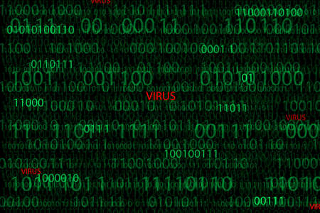 Virus on digital binary code data green matrix backgroundの写真素材