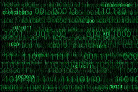 Digital stream binary code data on green matrix backgroundの写真素材