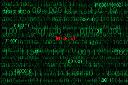 Internet on digital binary code data green matrix backgroundの写真素材