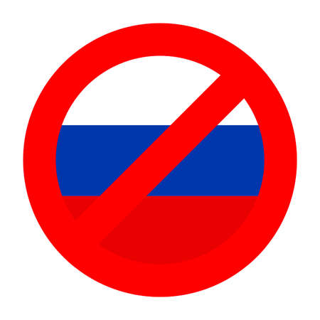 Stop Russia icon, Russia sanction icon isolated on white background, economic and political sanctions against Russia, stop sanctions on Russian flagの写真素材