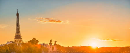 Eiffel Tower and Paris panorama sunset landscape over Seine river in Paris, Franceの写真素材