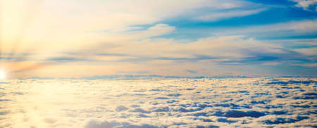 Sunset blue sky panorama with white cloudsの写真素材