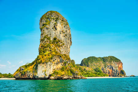 Sea landscape with turquoise water and tropical green islandsの写真素材